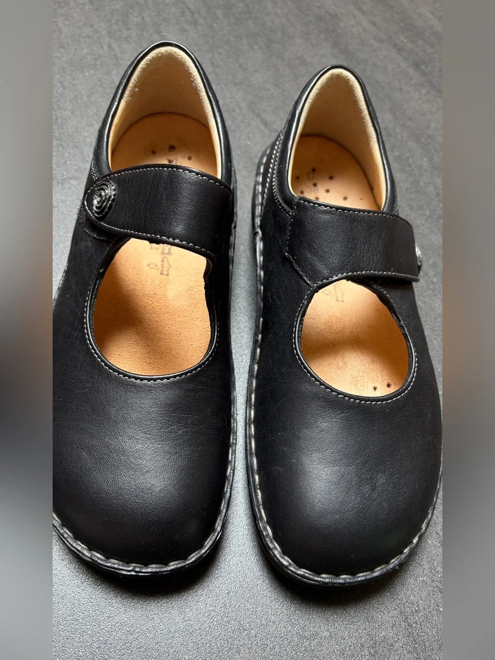 Finn Comfort Kids Black Leather Mary Jane Shoes